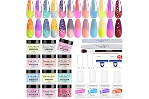 WAKANIYA Dip Powder Sunlight Color Changing Dipping Powder Kit 12 Couleurs Poudre Acrylique pour Ongles Kit, Vernis en Poudre Complet, Poudre Porcelaine Ongle & Dipping Powder pour Débutants et Professionnels