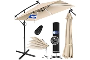KESSER® Ampelschirm Holly Sonnenschirm Rechteckig LED Solar inkl. Abdeckung | Kurbel-Schirm mit Ständer UV-Schutz Aluminium Wasserabweisend Ø350cm Gartenschirm Beige