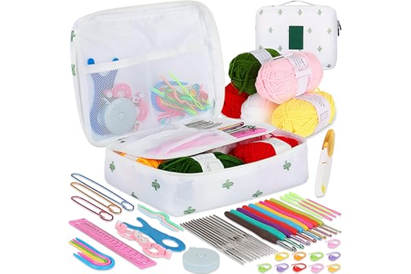 Coopay Kits de Crochet pour Adultes Débutants, Comprend Crochets Ergonomiques en Métal de 0,6 mm à 6 mm, Tricot Accessoires et Un Étui à Cactus, Ensemble de Tricot avec de La Laine et des Aiguilles