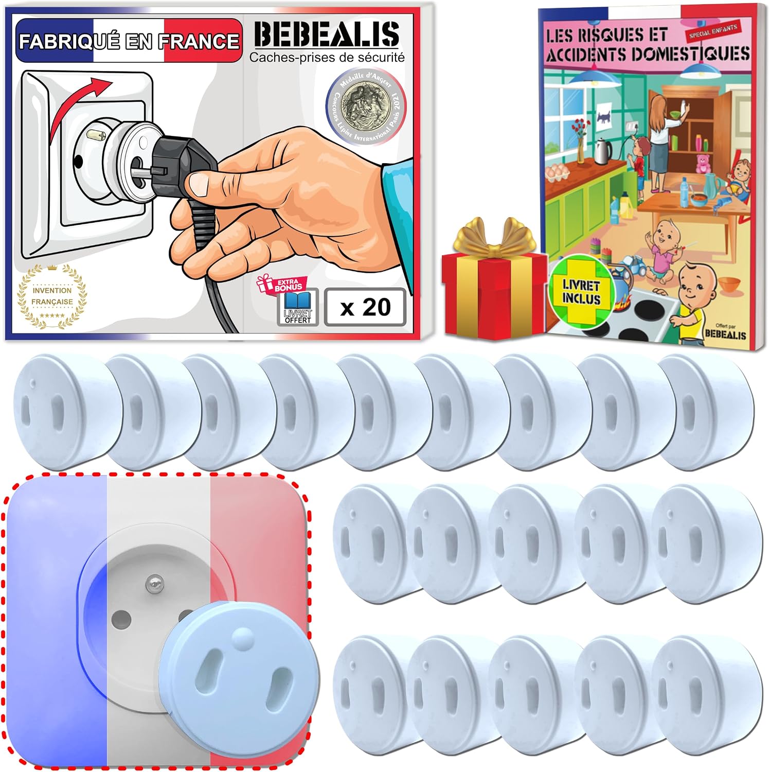 Bébéalis [Pack x20] Cache Prise Bébé Français Amovible [ Sans Clef Ni Adhésif ], Invention 100% Made In France, Cache-Prise Bebe, Sécurité Domestique Et Puériculture Pour Protection Prise Courant Électrique