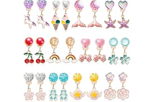 MAZYPO Clip On Earrings for Girls, 12 Pairs Party Favor Pretend Princess Play Jewelry Set for Little Girls Kids Clip On Earrings Toddler Ages 4-12 Cute Unicorn Earrings