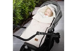 Joyz Saco Cubrepiés para Bebé Manta Color Crema Capazo de Poliéster 94x48x10cm Forro Cálido para Invierno Universal Reposacabezas y Cremallera para Cochecito/Silla de Paseo con Aberturas para Cinturón