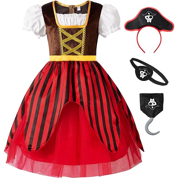 Tacobear Déguisement Pirate Enfant Fille Costume Pirate De Luxe Ave Pirate Accessoires Buccaneer Princess Pirate Chapeau Com Am