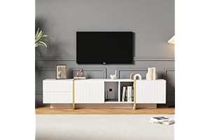 Jaxenor 190cm TV Stand Cabinet for 85 Inch TVs, Modern White & Gold Entertainment Unit with Adjustable Shelves, Storage Cabinets & Embossed Design, Media Console for Living Room, Bedroom