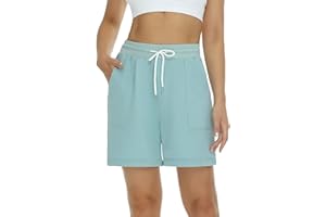 YUKIUINY Pantalone Corto Mujer Short Algodón Deportivos con Cordón Pijamas Pantalon Corto Chándal Casual Interior Elástica Ajustable con Bolsillos Verano para Yoga Jogging Fitness