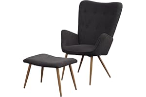 ALBATROS INTERNATIONAL GMBH Albatros Ohrensessel mit Hocker Oxford Grau - Gemütlicher Bezug in Felloptik, Vintage und Stilvoll - SGS geprüfter Lesesessel oder Relaxsessel mit Hocker - optimal als Sessel Wohnzimmer Sherpa