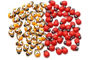 YIEUR 100 Stück Marienkäfer und 100 Stück Biene Holz Mini Dekoration, 9x13mm Holz Marienkäfer Bienen selbstklebend Verzierungen für Babyparty Kostüm Handwerk Scrapbooking Anhänger Wand Hut Deko(Mix)