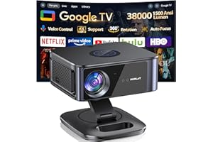 Proyector 4K【1500 ANSI/Google TV/Netflix Oficial】 Horlat 38000Lúmenes Proyector Portátil, Gira 360 °,Full HD 1080P Nativo, WiFi6 &Bluetooth 5.2, Control de Voz Projector en Casa/Exterior