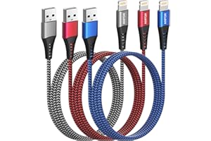 AINPOW Kabel do ładowania iPhone'a 2 m 3 szt. [certyfikat Apple MFi], kabel USB Lightning 2 m kabel do iPhone'a pleciony długi szybki kabel do ładowania iPhone'a, przewód ołowiowy do iPhone'a 13 12 11 Pro Max XS XR 8 7 6 5S SE iPad