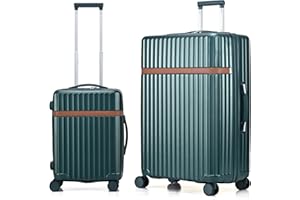 RMW Suitcase Luggage Sets 2 Piece Hard Shell Suitcases PC+ABS Lightweight Durable Travel Trolley with 4 Dual Spinner Wheels Combination Lock with Telescopic Handle (Dark Green, Cabin 20" + Large 28")