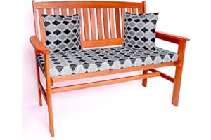 Roseley Outdoor Bench Cushion Seat Pad with 2 Throw Pillows Set Morocco Print 2/3/4 Seater Patio Lawn Garden Bench Cushion Water-resistant Bench Pad Removable Cover [Black/Grey, 3 Seater]