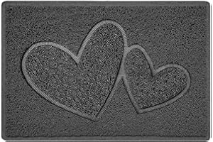Nicoman Double Heart Embossed Shape Door Mat Dirt Trapper PVC Spaghetti Mat Washable Quick Drying Barrier Doormat-Dark Grey (Watertight Rubber-Back)-Small (60x40cm)