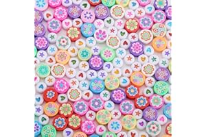 HERZWILD 300pcs Perles d'argile Polymère Fleur Smiley Et Acrylique Perles cœur，Soleil Fleur Tranches Perles， pour Bracelet,Colliers Set de Bricolage (fleurs rondes)