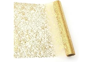 SALADOCY Runner da Tavolo Dorato, 5 Metri Natale Decorazioni, Casa Cucina Regali, Confezioni Natale Rete Rotolo, per Party Evento Cena Vigilia (reticolazione)