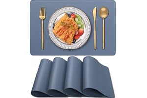 Blibalaskr PVC Heat Resistant Placemats Set of 4,Waterproof Wipeable Floor Place Mats,Non-Slip Easy Clean Table Mats for Kitchen Table Decor,12×18 Inch (Blue)