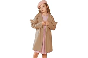 GRACE KARIN Mädchen Langarm Zweireihiger Mantel mit Reverskragen Casual Knielang Open Front Warme Winddicht Mantel