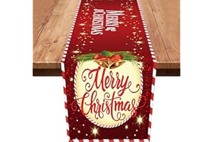Xinvery Merry Christmas Table Runners, Xmas Decorative Linens Table Flag Red Christmas Tablecloth for Dining Party Christmas Decorations 180x35CM