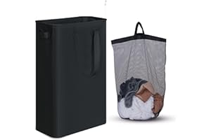 iEGrow Cesta Portabiancheria, Portabiancheria Sporca Pieghevole da 50 Litri con Tessuto Oxford e Manici, Portabiancheria Salvaspazio con Borsa Interna Rimovibile e Lavabile (Nero)