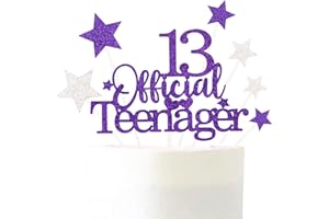 Pargleev 13th Glittery Personalised Birthday Gifts:Official Teenager 13 Cake Topper with Stars- Thirteen Years Old Birthday Party Supplies for Boys and Girls,Decorations,Keepsakes and Purple Silver