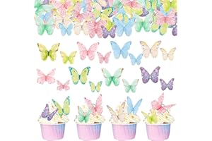 ENLACE Essbare Schmetterlinge Deko Torte,40 Stück Schmetterlinge Tortendeko Essbar,Schmetterlings Cupcake Toppers Essbar,Essbare Schmetterling für Torte zum Geburtstag Taufe Hochzeit