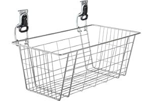 RUBBERMAID COMMERCIAL PRODUCTS Rubbermaid Garage FastTrack Wire Mesh Basket, Wall Mounted Storage System, Holds up to 50 pounds, Satin Nickel, for Tool/Toy/Sports Equipment