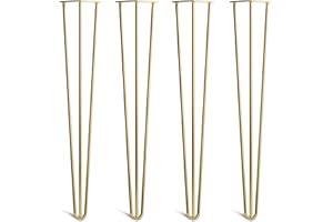 THE HAIRPIN LEG CO. [HLC] 4 x Hairpin Table Legs – Superior Double Weld Steel Construction With Screws, Build Guide & Protector Feet Worth £8 Included! – 10mm Steel [28"/71cm,Brass]