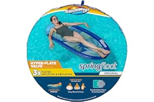 SwimWays Spring Float Original Pool Lounge Chair with Hyper-Flate Valve, Blue Palm