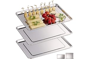 Relaxdays Vassoio in Acciaio Inox, Set 3 Piatti da Portata Rettangolari, Antipasto, Aperitivo, Buffet, 33x26,5, Argento
