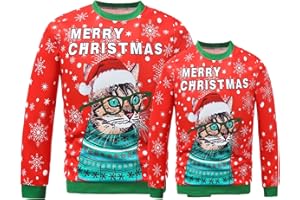 Xumplo Familie Weihnachten Sweatshirt hässliche Weihnachten Sweatshirt Jumper für Erwachsene Kinder Urlaub Lange Ärmel 3D Katze drucken Weihnachtspullover