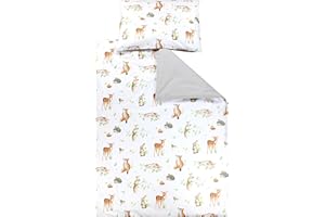TupTam Set di Biancheria da Letto per Bambini Ragazzi Ragazze 2 Elementi, Animali della foresta/Riccio/Cervo/Volpe/Coniglio/Beige, 135x100 cm