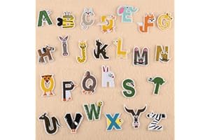 Bymivofun 26 parches con letras, parches de dibujos animados con letras para niños, parches de animales del alfabeto A-Z, para planchar con nombre o coser, para camisetas, jeans, bolsas de ropa