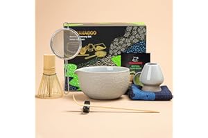 TEANAGOO Set da tè giapponese (7 pezzi), set per frusta per matcha, ciotola per matcha con beccuccio, frusta per matcha in bambù (Chasen), pala (Chashaku), N2, grigio più scuro