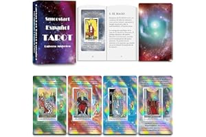 Smoostart Cartas Tarot Español para Principiantes con Explicación, Holográfico Tarot con Guía para Principiantes, Palabras Clave, Elemento, Planeta, Zodiaco, Chakra, Numerología, Sí O No