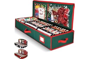 HOMIOR Premium Gift Wrap Organizer, Christmas Wrapping Paper Storage Bag w/Useful Pockets for Xmas Accessories, Fits upto 24 Rolls, Large Capacity Storage Box, 1 Count (Pack of 1)
