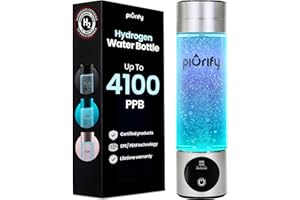 PIURIFY Hydrogen Water Bottle Generator - Up to 4100+ PPB Concentration - SPE/PEM Technology - Certified H2 Generator - Portable Athletic Performance & Hydration System - 6-Hour Hydrogen Retention (Silver)