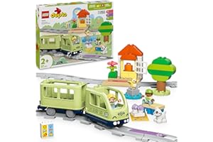 LEGO DUPLO Interaktive Abenteuer-Eisenbahn - Lernspielzeug für Kleinkinder ab 2 Jahren – 14 Gleisstücke, Aktionssteine mit Geräuschen und 4 Spielfiguren – Geschenkidee für Jungen & Mädchen - 10427