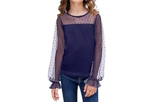 Arshiner Niñas Camiseta de Manga Larga Gasa Niño Manga Farol Cuello Redondo Camiseta Elegante Casual Moda Manga Larga para Niñas 3-12 años