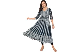 EthnicJunction Damen Georgette Chikankari Stickerei Anarkali Kurta & Dupatta Set