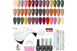 VANREESA Kit Semipermanente Unghie con U V/LED Lampada 21 Coloris Smalto Semipermanente Unghie Autunno Inverno Kit Unghie Gel Completo con Matt Top Base Coat Regali per Principianti