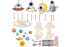 Nourdom Windspiel Bastelset Kinder, Astronaut Holz Klangspiel Basteln und Holzmodell Planeten Bastelset für Kinder, Sonnensystem Holzbastelsets für Mädchen Junge Kindergeburtstag