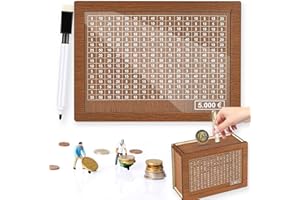 WAYBWZDQ Spardose Holz, Sparbox,Sparbox mit Zahlen Ankreuzen, Sparbox with Ziel, Spardose mit zähler Zum Ankreuzen, Wiederverwendbare Sparschwein mit Sparziel, Spardose für Kinder(5000)