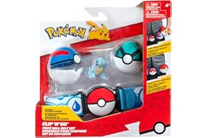 Pokémon Set da 5 cm Squirtle Battle Figure con Clip 'N' Go Plus Net Ball, Great Ball e Accessori per Cintura