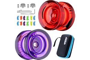 SHUNGRU 2er Pack Yoyos K2 Crystal - Profi Ansprechendes JoJo für Kinder Anfänger, Zweizweck-Yojo für Erwachsene mit unempfindlichen YoYo-Lagern, 12 YoYo-Saiten, YoYo-Koffer Tasche (Lila+Rot)