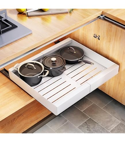 Organizzatore Estraibile A 2 Ripiani Per Armadio, 35,6x53,3x38 Cm, Finitura Cromata, Scorrevole Per Cucina E Bagno