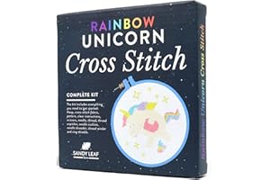 Sandy Leaf Farm Rainbow Unicorn Cross Stitch Kit - Includes everything needed to make your own cross stitch unicorn - Perfect for beginners