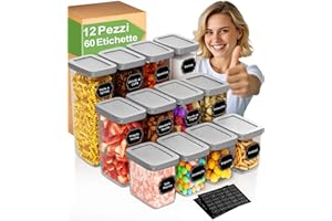Homhut Contenitori Ermetici per Alimenti 12 Pezzi, Contenitori per Alimenti, Barattoli Cucina con Coperchio, Contenitori Cereali Muesli Farina (Max 1,8L)