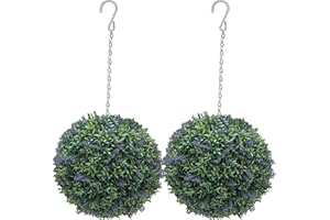 FOCEFEC Christmas Faux Topiary Balls, 31cm Ariticial Leaf Hanging Ornaments, 2pack Garden Plant Decorative Balls for Indoor Outdoor Use, UV Fade Protected, Pre-Attached Chain with Hook, Lavender