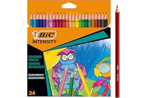 BIC Intensity Crayon de Couleur Triangulaire Mine Douce Corps Coloré Sans Bois - Couleurs assorties, Pochette de 24