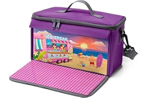 fantifant Baustein Tasche für Lego mit ausklappbarer Bauplatte kompatibel mit Lego Tasche MIT AUSTAUSCHBAREM Motiv eiscremelila