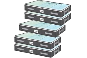 wsryx 5 Pack Unterbett Aufbewahrungsboxen mit Deckel, Faltbare Unterbettaufbewahrung mit Reißverschlüssen, Große Kunststoff Aufbewahrung Organizer Kleidertaschen mit Klarem Fenster für Schlafzimmer